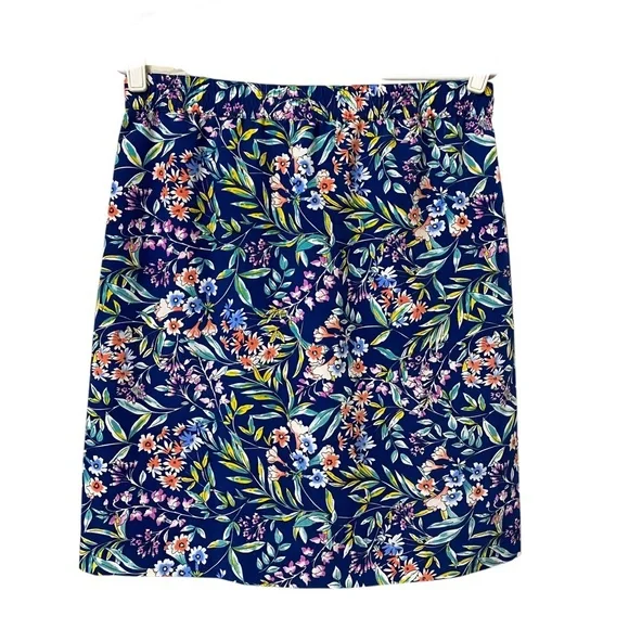 Talbots summer navy blue colorful floral preppy stretchy waist band skirt size 8 - Picture 6 of 8